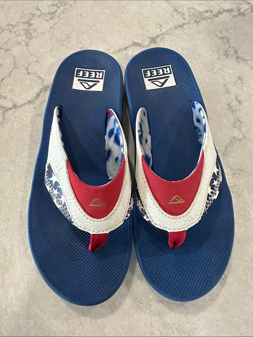Reef Navy Blue, White & Red Kids Flip Flops